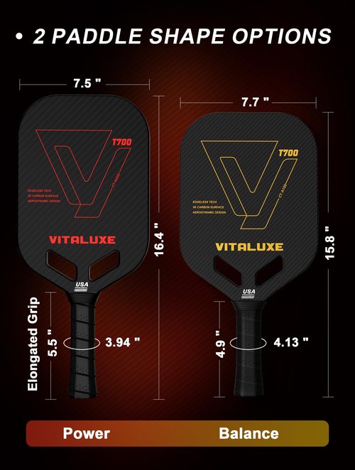 VITALUXE T700 Raw Carbon Fiber Pickleball Paddle, Edgeless 3K Carbon Fiber Surface, Lightweight with Thermoformed Aerodynamic Design with Paddle Edge Guard Tape and Cover
