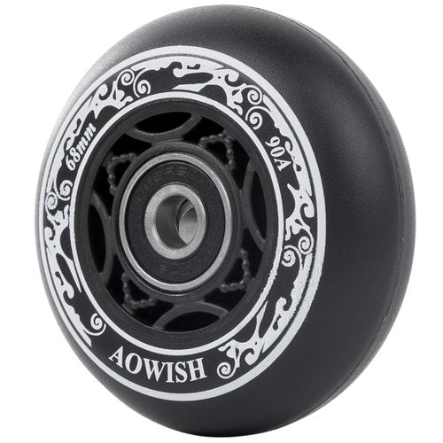 AOWISH 8-Pack 68mm Inline Skate Wheels Outdoor Asphalt Formula Aggressive Roller Blades Wheels 90a Roller Hockey Replacement Wheels with Bearings ABEC-9 and Floating Spacers (Black Color)