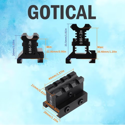 Gotical Picatinny Riser Mount Adjustable Height Lockdown Series with Quick Release, 1.57" L | 3 Slots, Raise 0.9-1.2 inches, Scalloped Picatinny Slots for Scopes (PO1 - Quick Release, 1.57" L|3)
