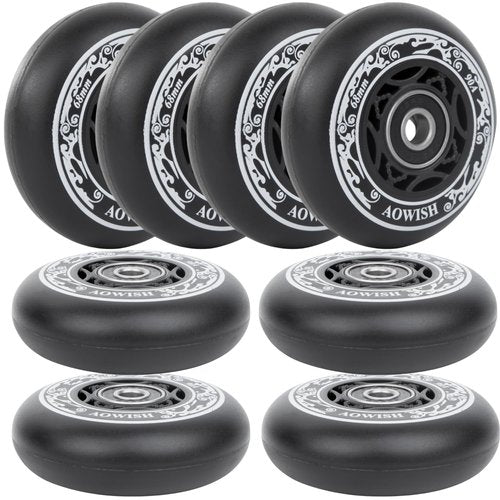 AOWISH 8-Pack 68mm Inline Skate Wheels Outdoor Asphalt Formula Aggressive Roller Blades Wheels 90a Roller Hockey Replacement Wheels with Bearings ABEC-9 and Floating Spacers (Black Color)