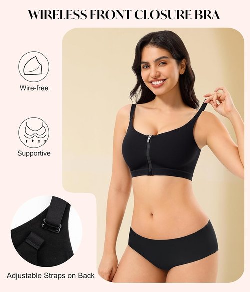 CYDREAM Wireless Zip Front Bra - Comfortable Full Coverage with Back Smoothing | No Underwire, Perfect Fit
