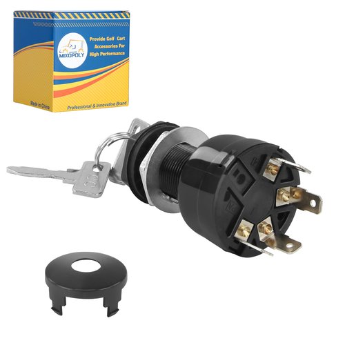 Mixopoly Ignition Key Switch for Club Car Precedent and Onward Gas Golf Cart 2004-Up, 4-Terminal, On/Off Style, Black, Rotary, Manual Operation