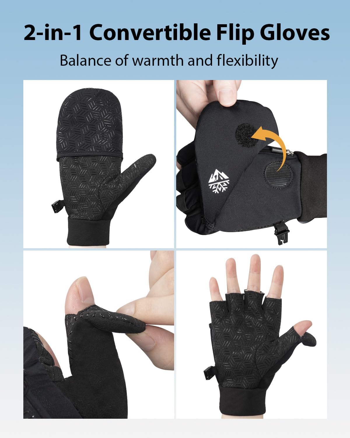 RIGWARL Winter Fingerless Gloves - Convertible Mittens with Hand Warmer Pocket for Men & Women