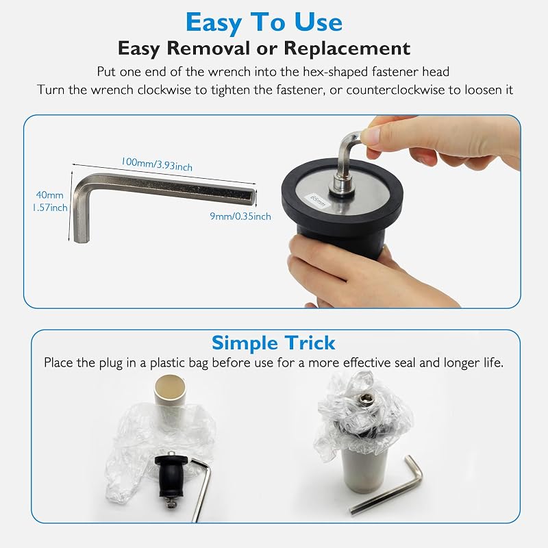Expandable Rubber Test Plug 1.58-1.85 in (40-47 mm) Sewer Cleanout Cap - with Wrench Handle
