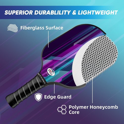 HITTIONA Pickleball Paddles - Fiberglass Pickleball Paddles Set of 2, USAPA Approved Pickle Ball Rackets 2 Pack with 4 Pickleball Balls, 1 Pickleball Net Bag, Paddles Ball Set for Beginners