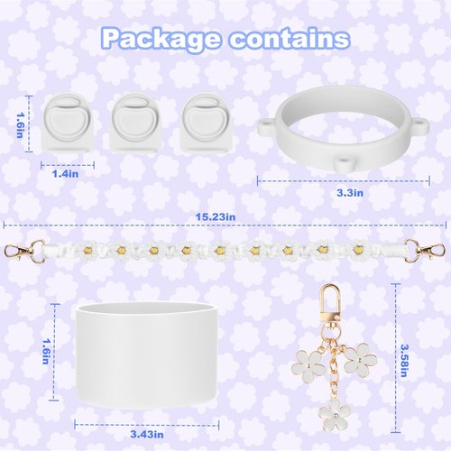 Mity rain White 32oz Water Bottle Replacement Parts Set for Owala FreeSip - Includes Replacement Top Lid Gasket Stoppers, Handle Strap, Boot and Charms Accessories