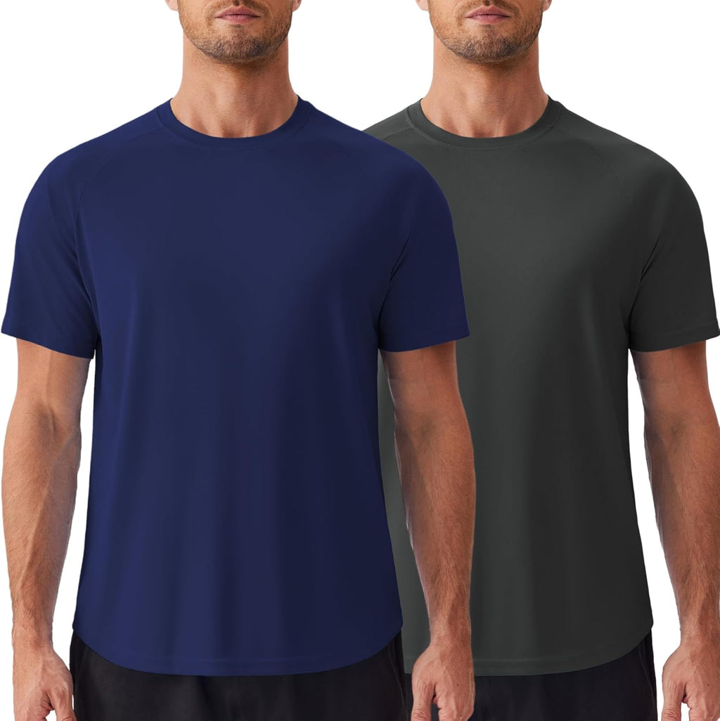 PINSPARK Men's UPF 50+ Sun Protection Swim Shirts - Quick Dry Short Sleeve Athletic Rash Guards