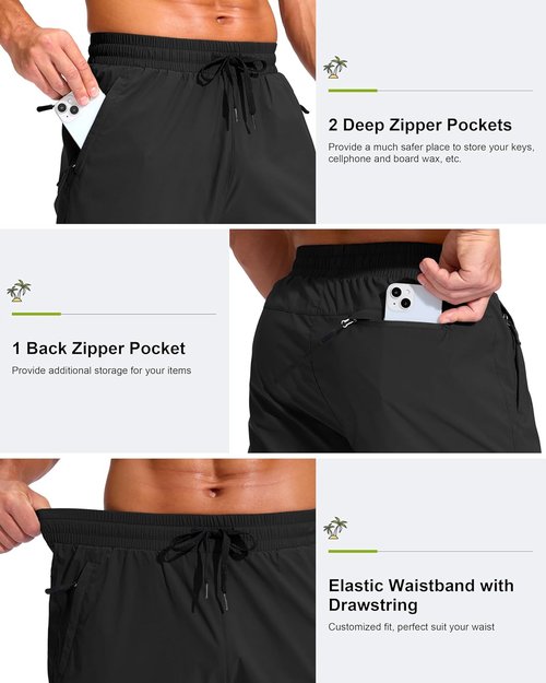 G Gradual Men's Board Shorts - Quick Dry Swim Trunks with 3 Zipper Pockets | 11" Beach Swimwear