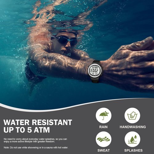 Hearkent Waterproof Pedometer Watch - Digital Step Counter with Light & Alarm | Fitness Tracker for Men & Women