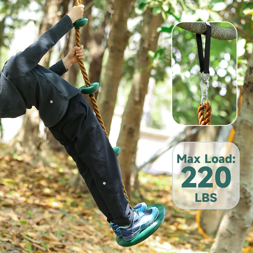 Skiennix Climbing Rope Set - Includes Platforms & Disc Swing Seat | Bonus Hanging Strap & Carabiner for Kids