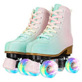 YYW Light Up Roller Skates for Girls and Women - Fantastic Gradient Pink and Green PU Leather, Indoor Outdoor Use for Ages 8-12 (35-US Women 5/ Youth 4)