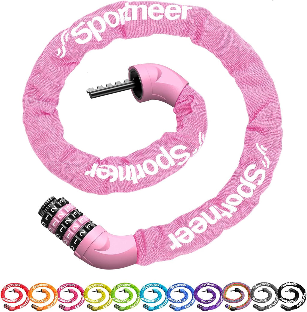 Sportneer Bike Lock - High Security 5-Digit Combination Chain Lock | 3.2/3.6/4ft Heavy Duty Keyless Design for Bikes, Motorcycles, Scooters & More - 4/6mm Thick, Easy to Use