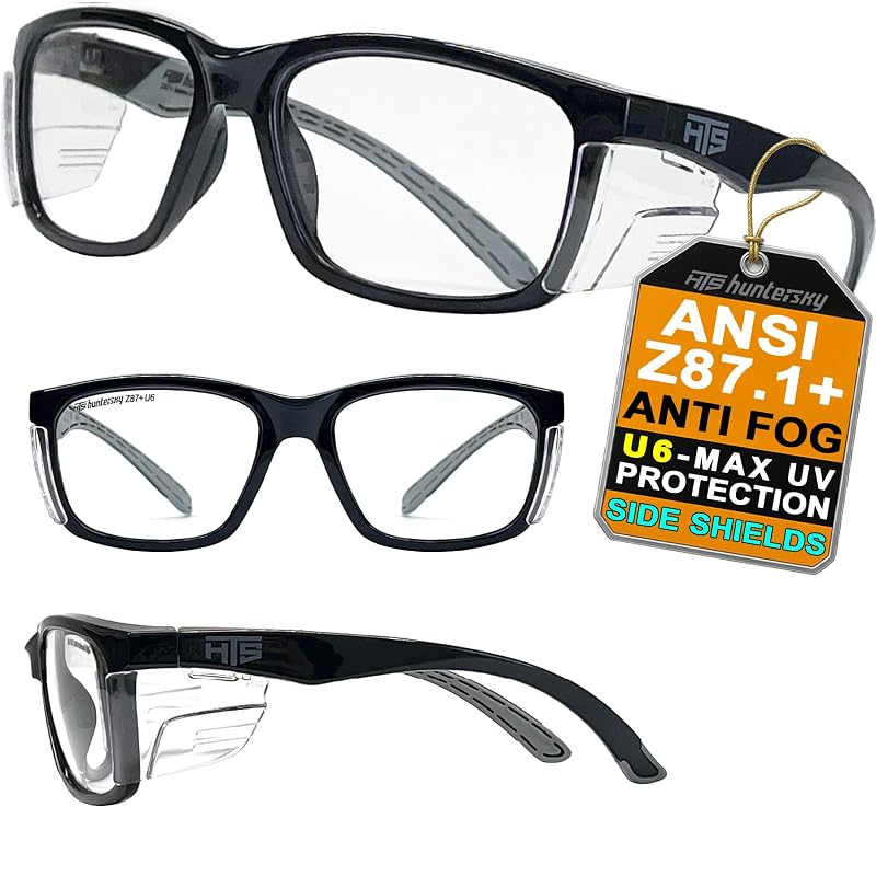 Anti-Fog Safety Glasses with Side Shields ANSI Z87.1 Black & Clear