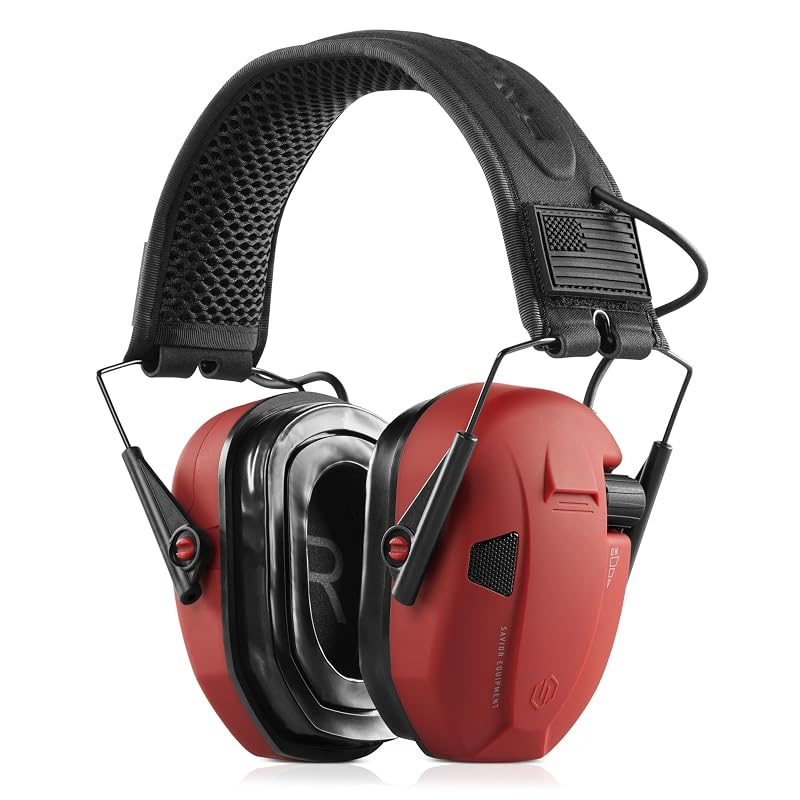 Savior Equipment Apollo Electronic Earmuffs with Gel Ear Pads, 24dB NRR — Carmine Red