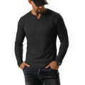 August Alley Men's Waffle V Neck Shirt Long Sleeve Thermal Pullover Top Casual Stretch Lightweight Undershirt(Black,X-Large)