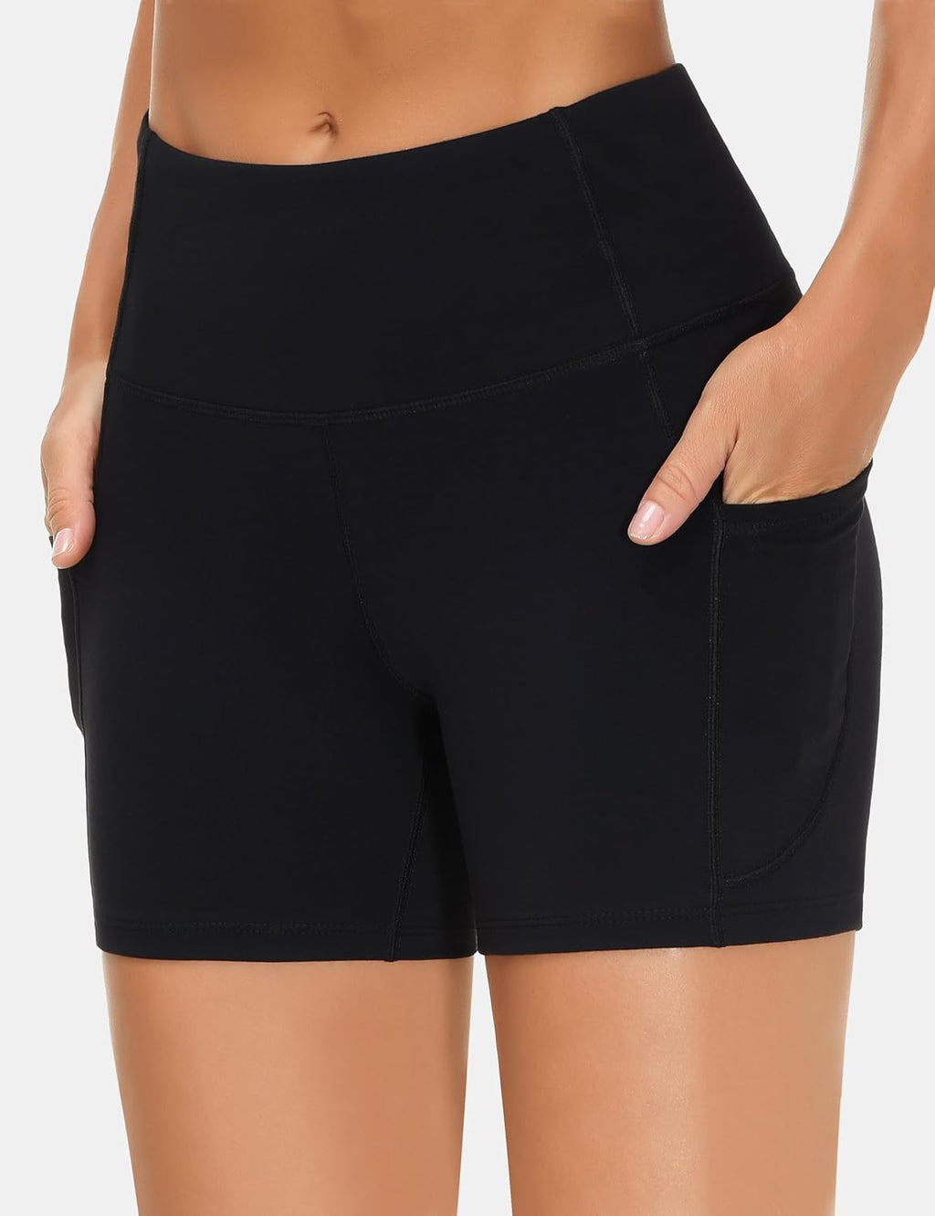 The Gym People Women's High Waist Workout Shorts - 2 Pack with Deep Pockets & Tummy Control