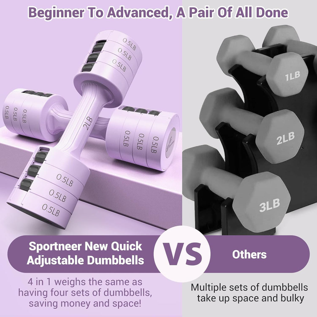 Sportneer Adjustable Dumbbells - 4-In-1 Hand Weights Set for Home Gym | 5 lb Total Weight, Fast Adjust