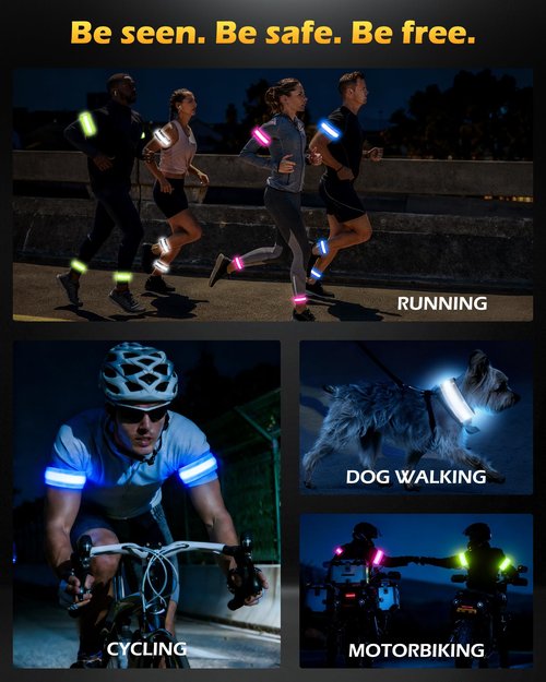 Topward LED Armband 2 Pack, Light up Reflective Arm Bands Glow Bracelets, Running Lights for Runners Dog Walking - 5 Colors 11 Light Modes - Adjustable Velcro - Rechargeable