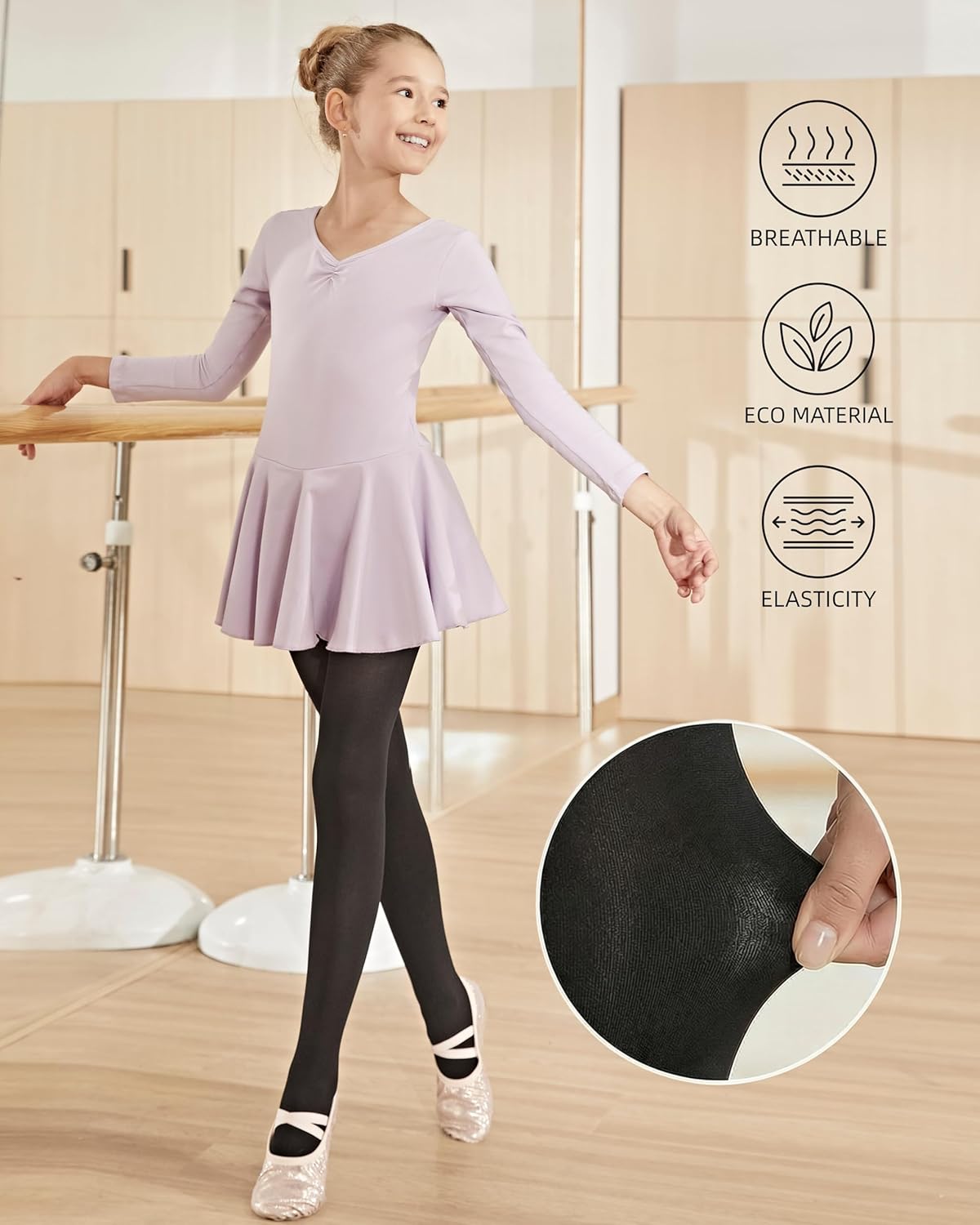 Skiennix Elegant Ballet Footed Dance Tights - 50D for Toddler & Kids Girls