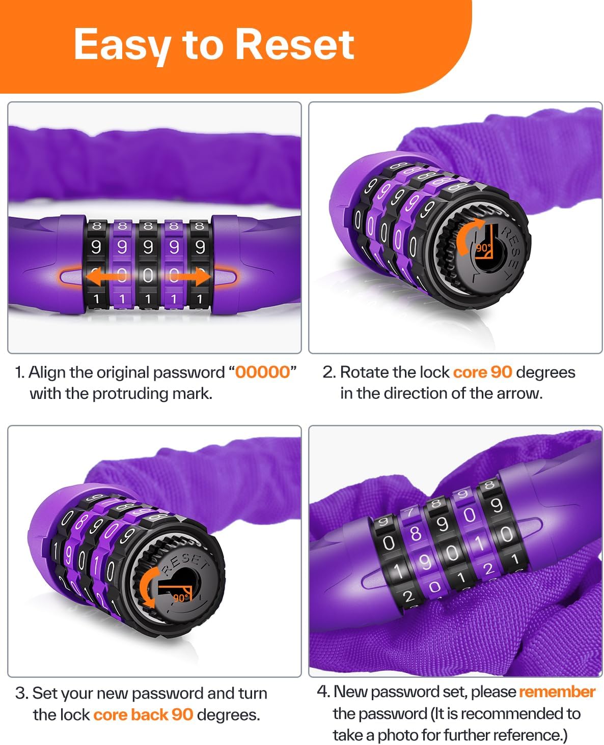 Sportneer Bike Lock - High Security 5-Digit Combination Chain Lock | Keyless, Heavy Duty, 3.2/3.6/4ft, 4/6mm Thick