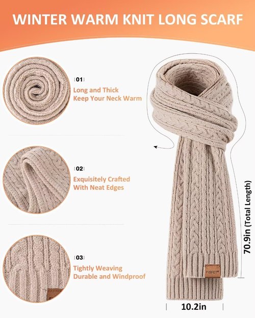 Winter Beanie Hat Scarf Gloves Set for Women, Pom Pom Beanie with Fleece Lined Long Knit Neck Warmer Touchscreen Gloves, Warm 3 in 1 Stocking Stuffers Gift Set for Mom Her Cold Weather(White)