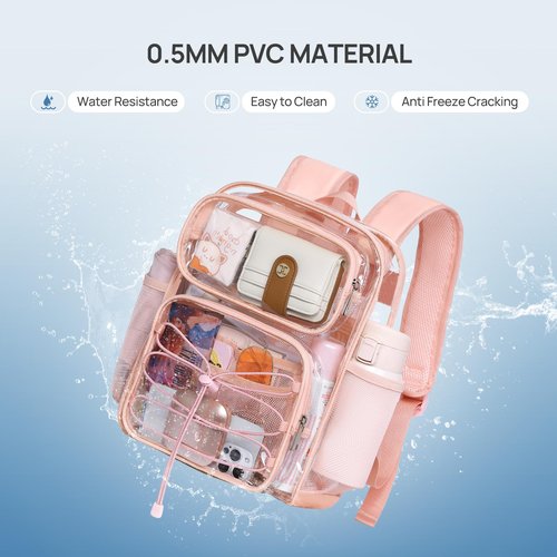 Telena Small Clear Bag for Stadium Events Heavy Duty PVC Transparent Mini Backpack Pink