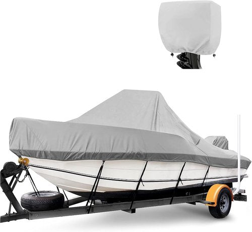 1400D Center Console Boat Cover - Waterproof Marine Canvas with Hurricane Proof System | Fits 17-19ft Boats, Gray