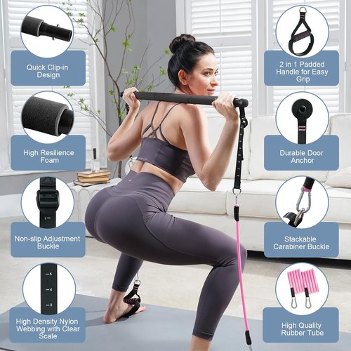 Kisnbld Pilates Bar Kit - Multifunctional Resistance Bands for Home Gym Yoga Workouts | Portable Design