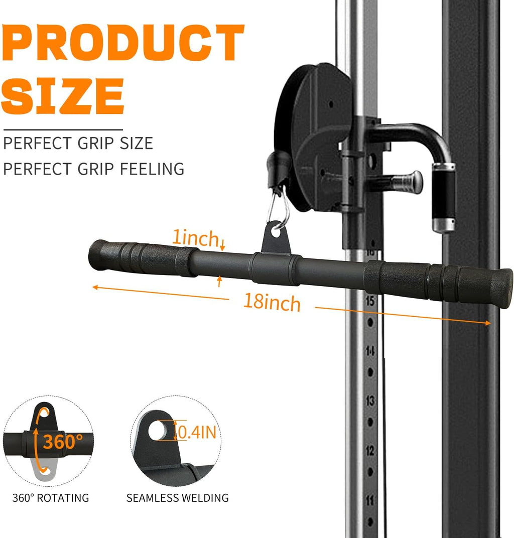 Skiennix Pull Down Bar - 360° Rotating Lat Pulldown Attachment for Cable Machines | Strength Training Accessory