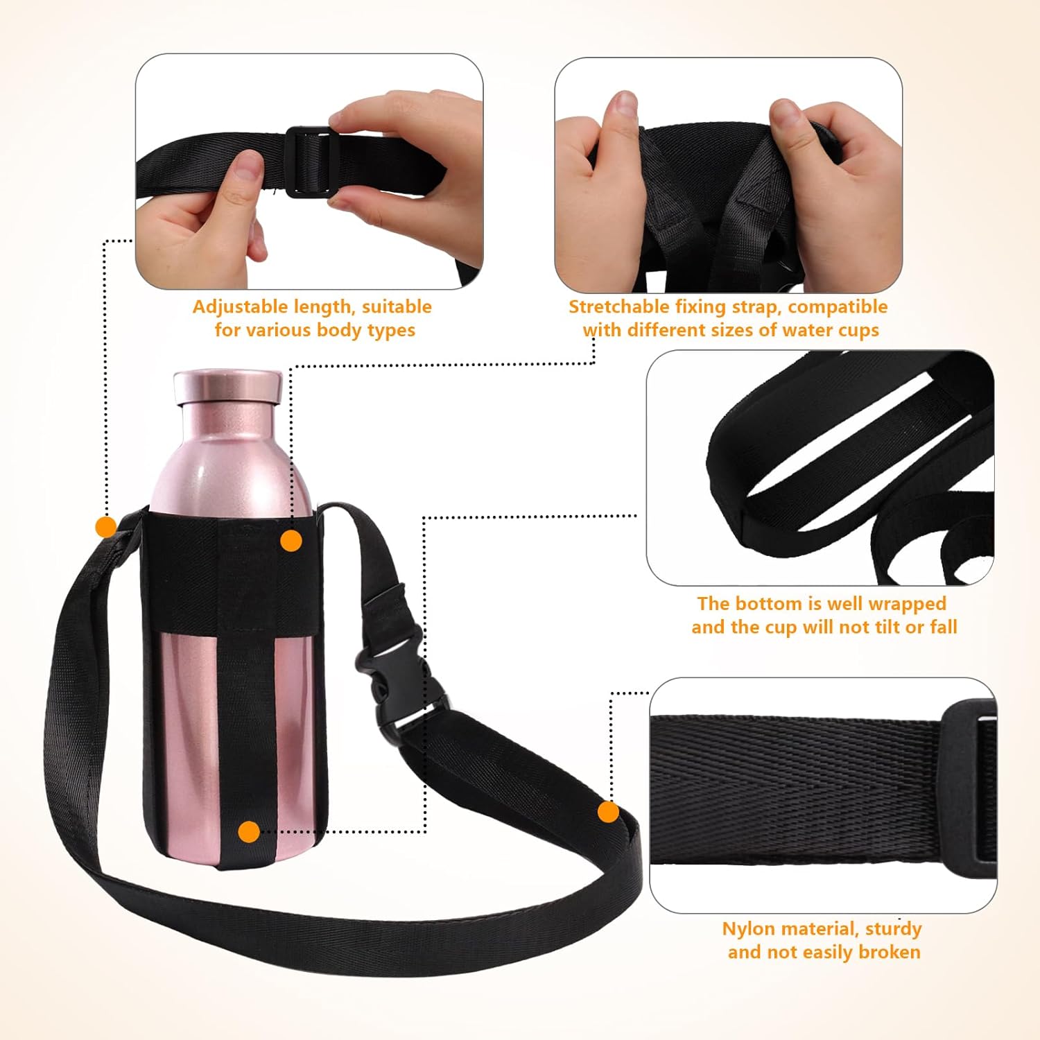 Skiennix Water Bottle Shoulder Strap - Adjustable Crossbody Design for 12-32oz Bottles
