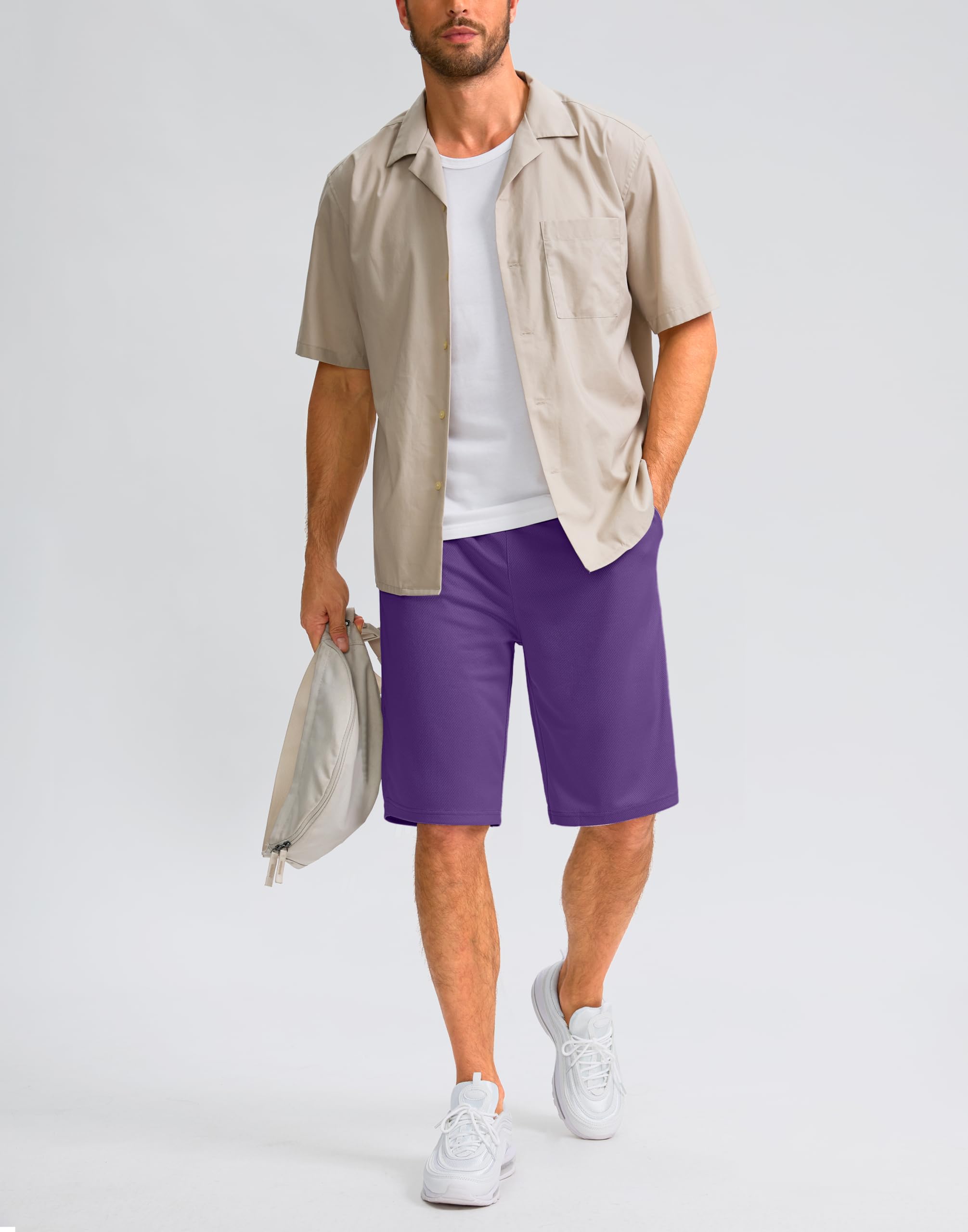 Men's Athletic Shorts with Pockets 9" / 11" Long Basketball Shorts Lightweight Quick Dry Gym Workout Shorts for Men(Purple,XXL)