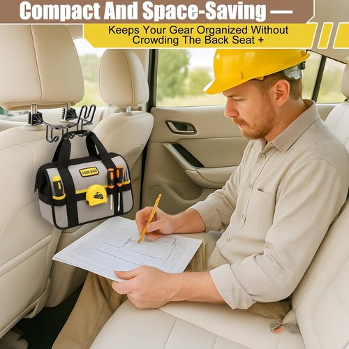 Enhon Hard Hat Holder - Truck & Car Organizer with 3 Hooks for Safety Helmet & Tools | Black