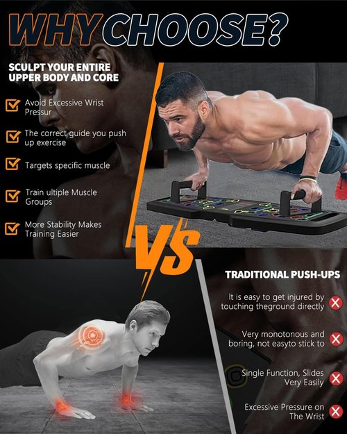 Solid Push Up Board,Home Gym,16 in 1 Home Workout Equipment Multi-Functional Push Up Stands System Fitness Floor Chest Muscle Exercise Professional Equipment Burn Fat Strength Training Arm Men & Women (16-1)