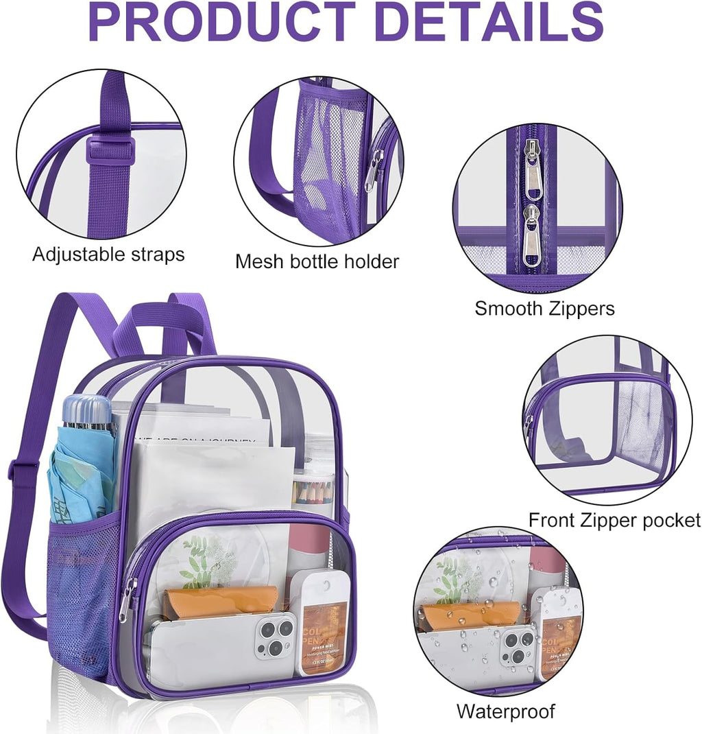 USPECLARE Clear Backpack - Stadium-Approved Small Clear Bag for Concerts, Sports & Travel (11.5"x9.5"x6")