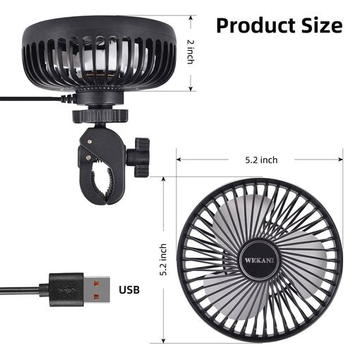 WEKANI Golf Cart Fans for Golf Cart Accessories,3-speed Settings Fit EZGO Club Car Yamaha Models with Sturdy Clamp& Portable USB Input for Golf Cart,Office Desk and Stroller