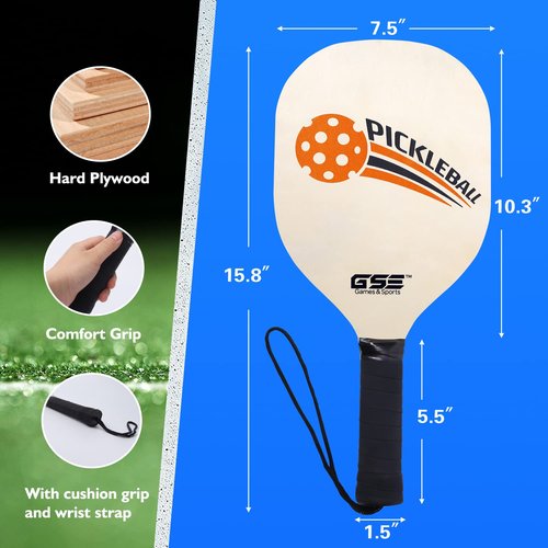 GSE Games & Sports Expert Portable Pickleball Net Set for Driveway with 22FT Regulation Size Net, 4 Paddles, 6 Outdoor Pickleballs, and Carrying Bag, Weather Resistant Metal Frame (Orange)