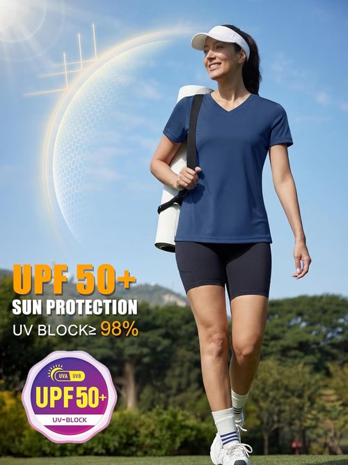 MAGCOMSEN Women's Athletic V-Neck Workout Top - Quick Dry, UPF 50+, Moisture Wicking Gym Tee