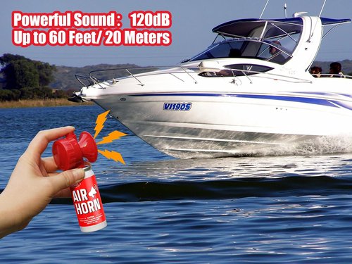 Air Horns - 1.4oz Safety Boat Horn | Powerful 120 dB Sound Heard from 1/2 Mile Away (Red, 2 Pack)