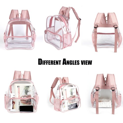 Crosstime Stadium Approved Clear Backpack 12x6x12 with Reinforced Straps – Waterproof Small Clear Bag for Stadium Events, Sports, Festival, Concert or Women – Rose Gold Trim