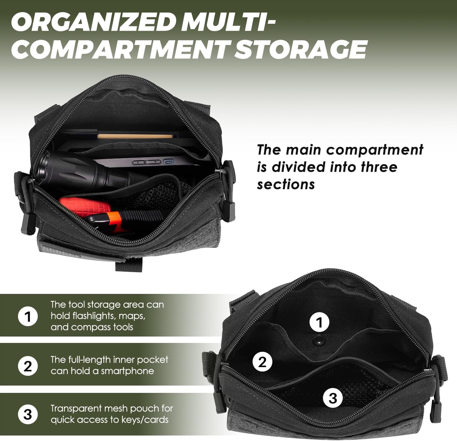 Skiennix Tactical Molle Admin Pouch - EDC Organizer with Quick-Access Zipper for Outdoor Use