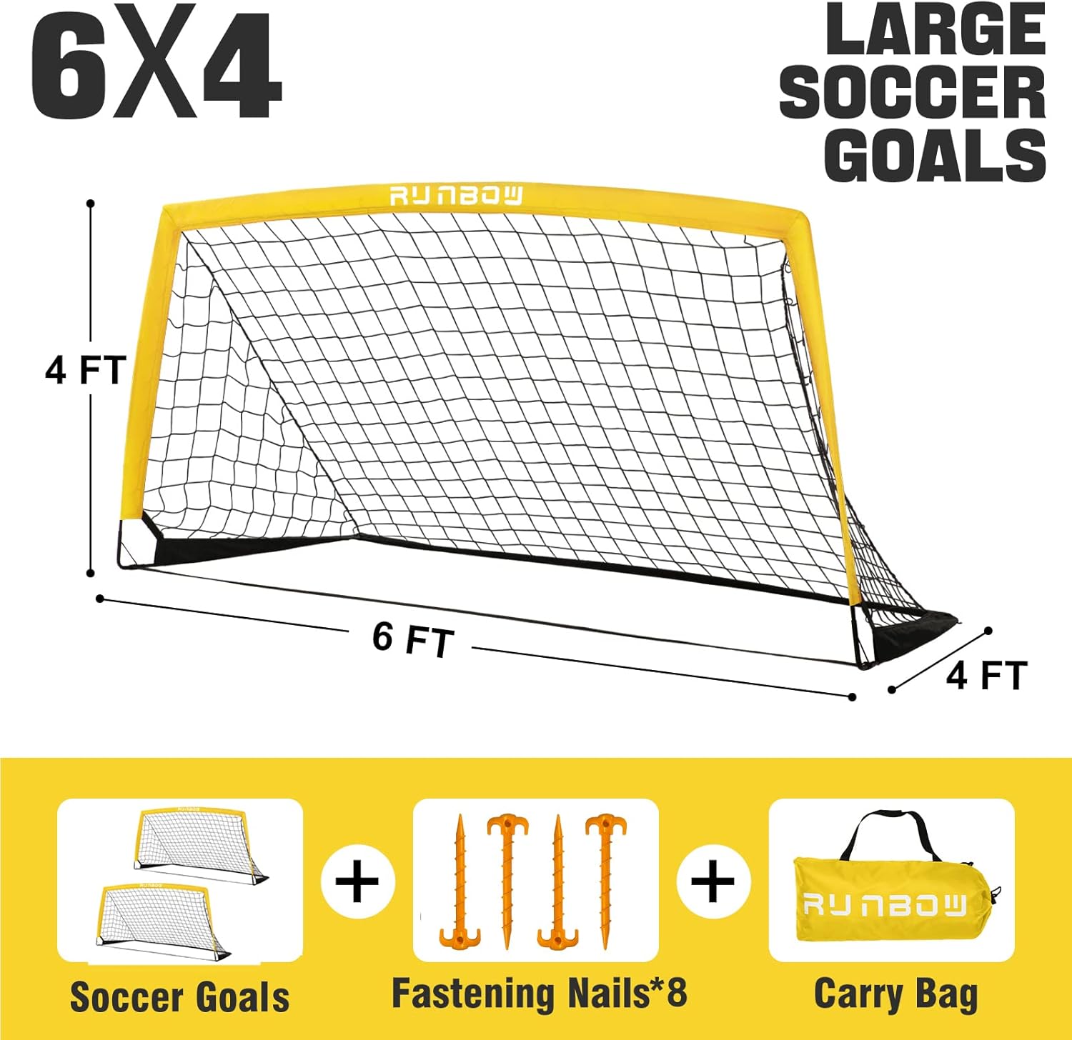 RUNBOW 6x4 FT Portable Kids Soccer Goal - Folding Soccer Net with Carry Bag for Indoor/Outdoor Training