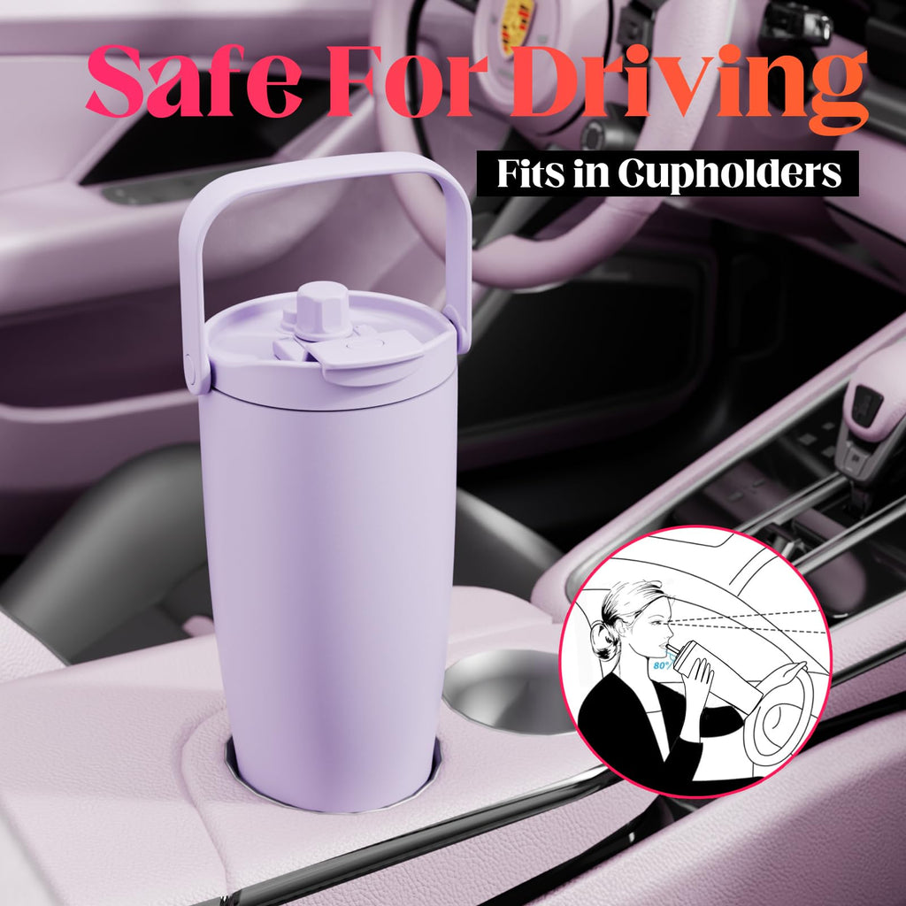 FOHGEE 40oz Insulated Stainless Steel Tumbler with Straw & Carry Loop – Leak-Proof, Spill-Proof, BPA-Free, Dishwasher Safe Travel Mug for Iced Coffee Lovers, Lilac Purple