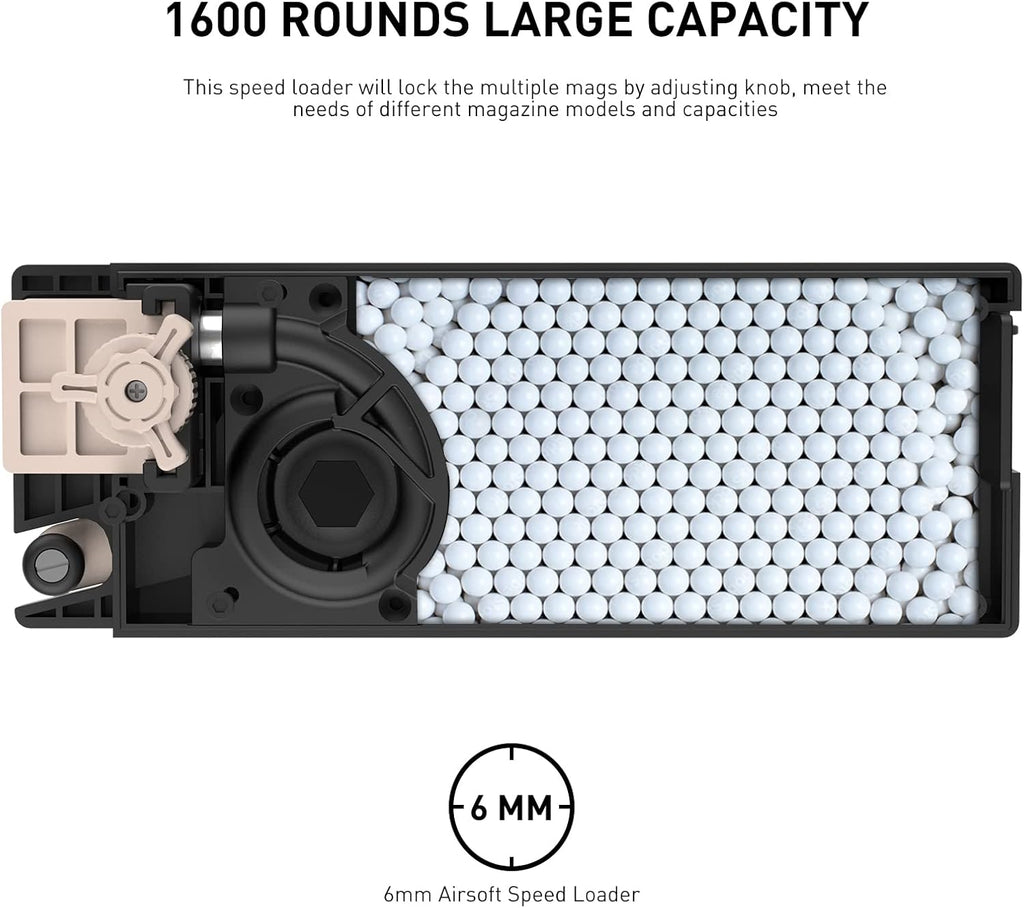 Universal Airsoft Speed Loader - 1600-Round Capacity for AEG/SMG Mags | Compatible with M4/M16/AK/MP5