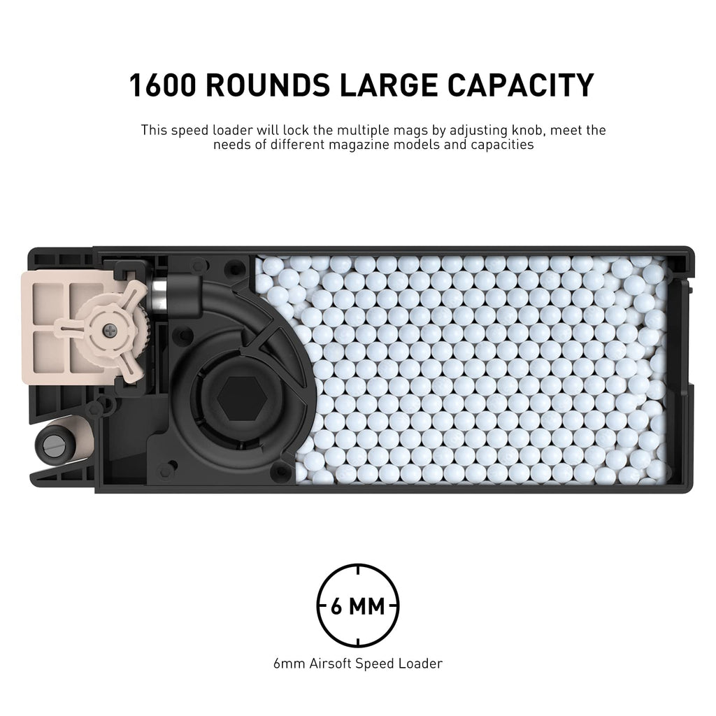 Ludex Universal 6mm Airsoft Speed Loader, Compatible for Most Mags of M4/M16/AK/MP5/G3/G36/Sterling/Famas/MP7/MK7 Series Airsoft AEG Rifles or SMGs,1600 Round Capacity Airsoft Magazines Speed Loader