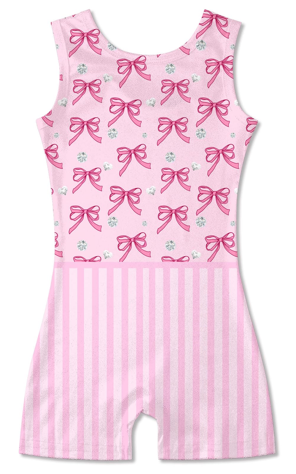 Funnycokid Gymnastics Leotards for Girls Toddler Dance Unitards with Shorts, Pink bow, 3-4T