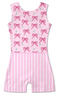 Funnycokid Gymnastics Leotards for Girls Toddler Dance Unitards with Shorts, Pink bow, 3-4T