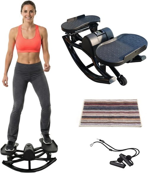 New Vision Rocking Stepper - Home Exercise Equipment with Resistance Bands & Balance Board | Low-Impact Full Body Workout