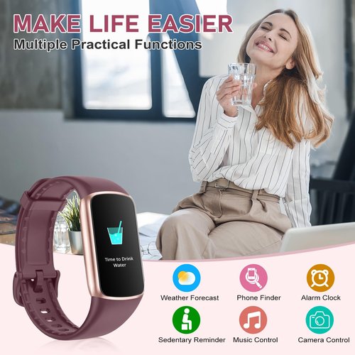 Moremore Fitness Tracker with 24/7 Heart Rate, Sleep Tracker, Step Tracker, Calorie Tracking, IP68 Waterproof Activity Tracker, Fitness Watch for Android iPhones Women Men, Bordeaux