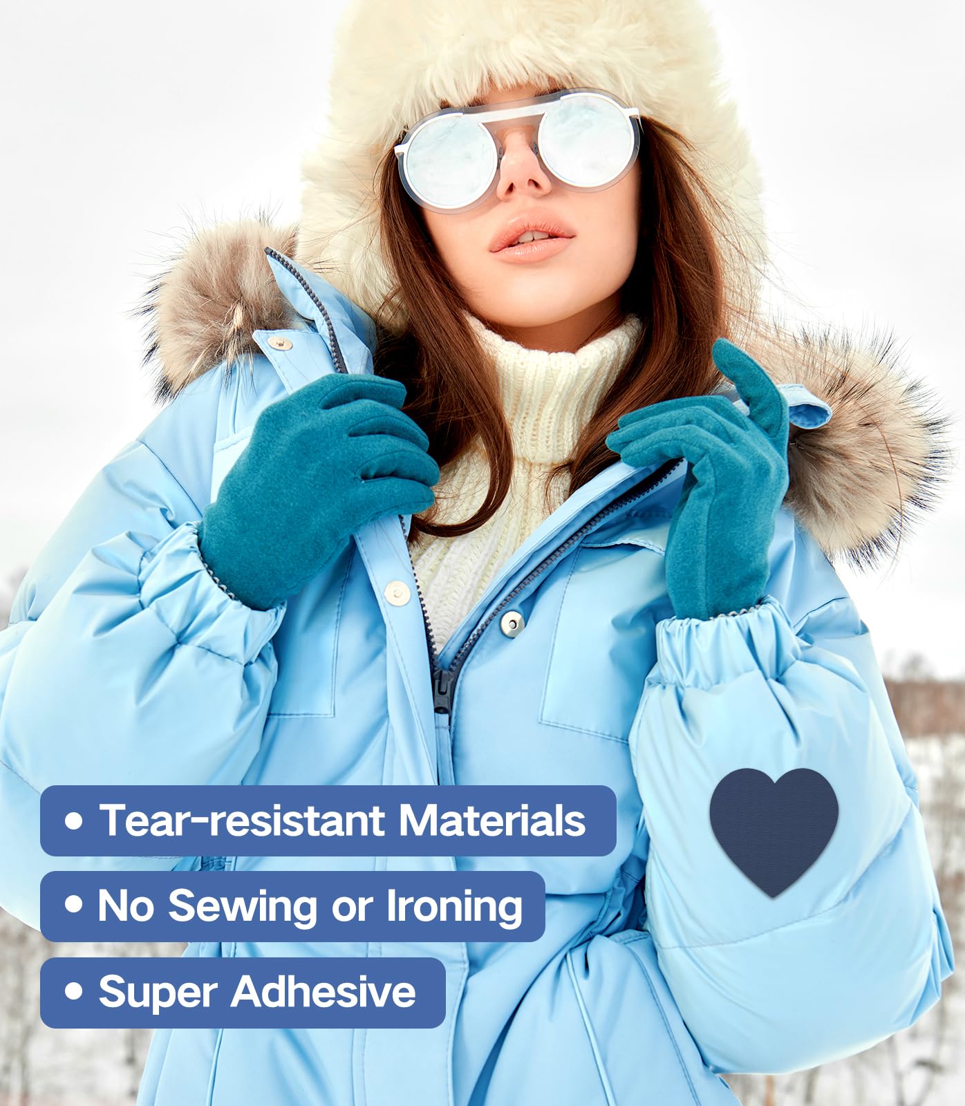 20Pcs Down Jacket Repair Patches Dark Blue Waterproof Self Adhesive Pre-Cut Nylon Repair Patches Kit for Jackets Coats Clothing Tents Sleeping Bags, Heart