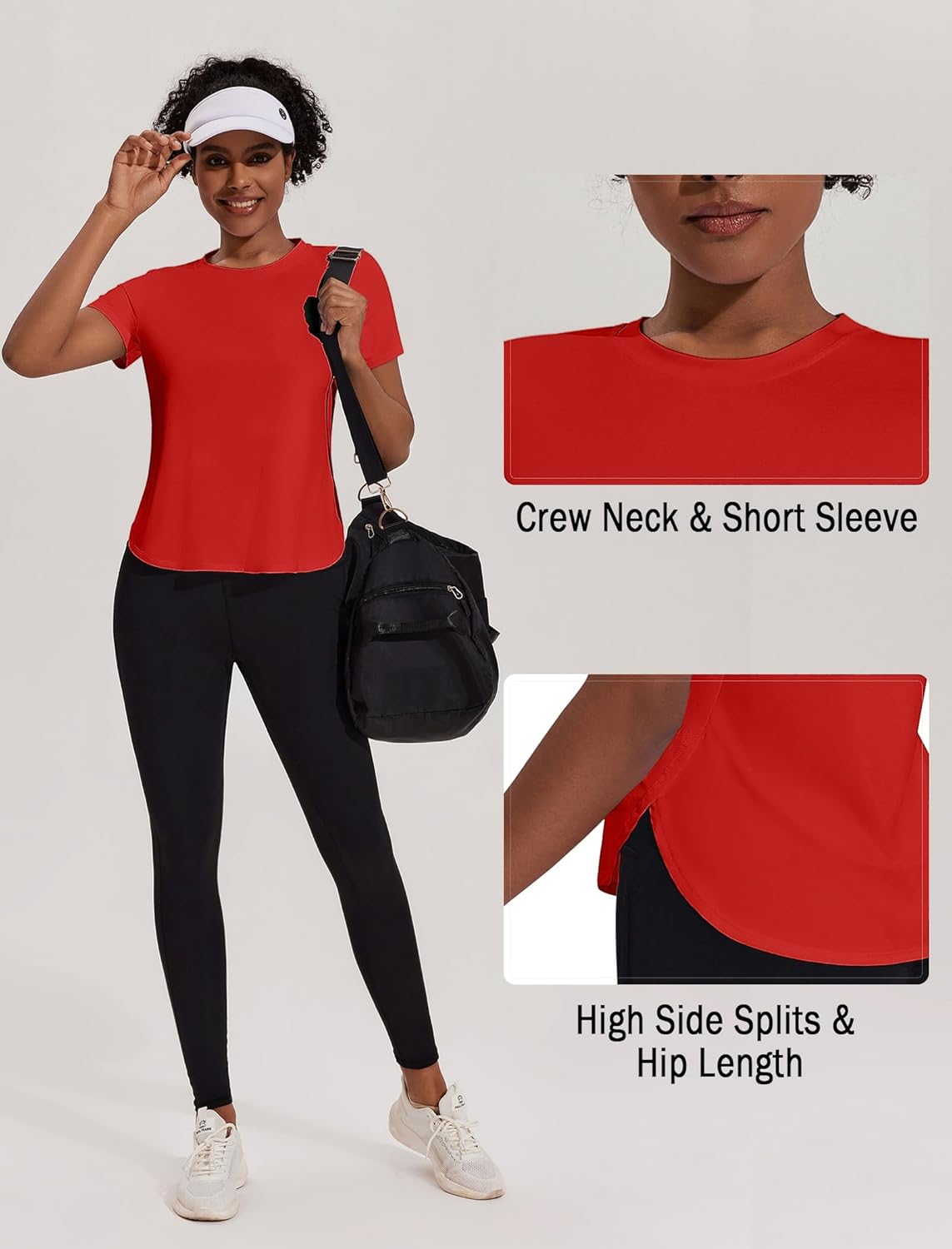 PINSPARK Workout Tops for Women - UPF 50+ Short Sleeve Yoga Shirts with Side Slits | Loose Fit Gym Tee